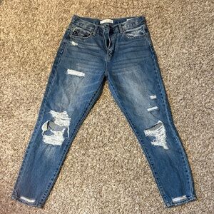 Women's Distressed Boyfriend Jeans in Dark Blue